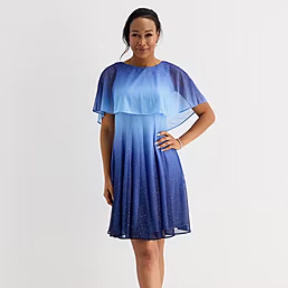 Women's Danny & Nicole Ombre Blue Cape Sleeve Dress Sz 4 NWT